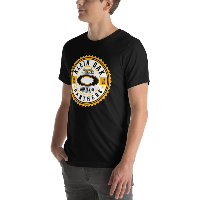 Man wearing Klein Oak High School Panthers Premium Black Unisex T-shirt 203