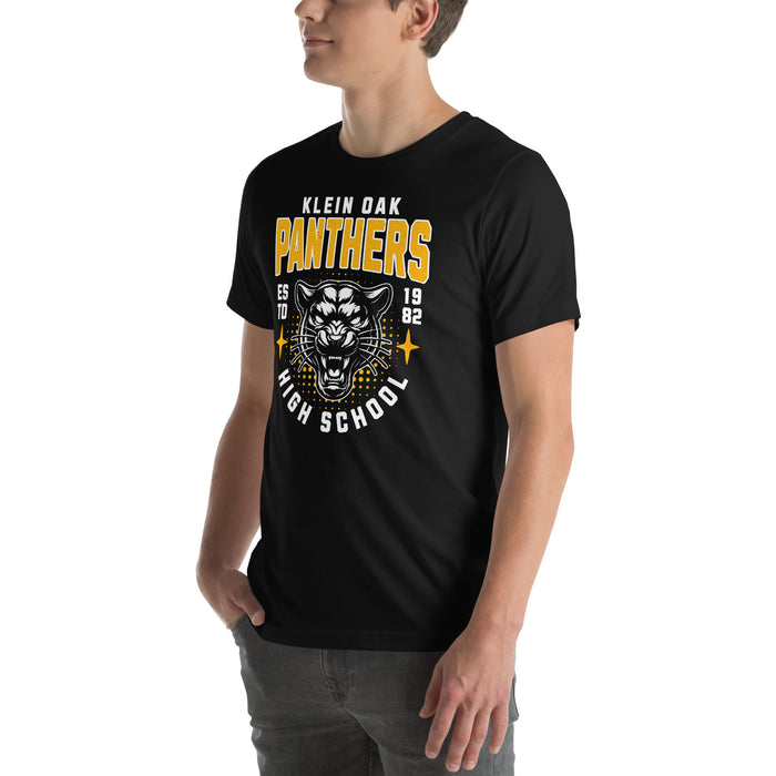 Man wearing Klein Oak High School Panthers Premium Black Unisex T-shirt 204