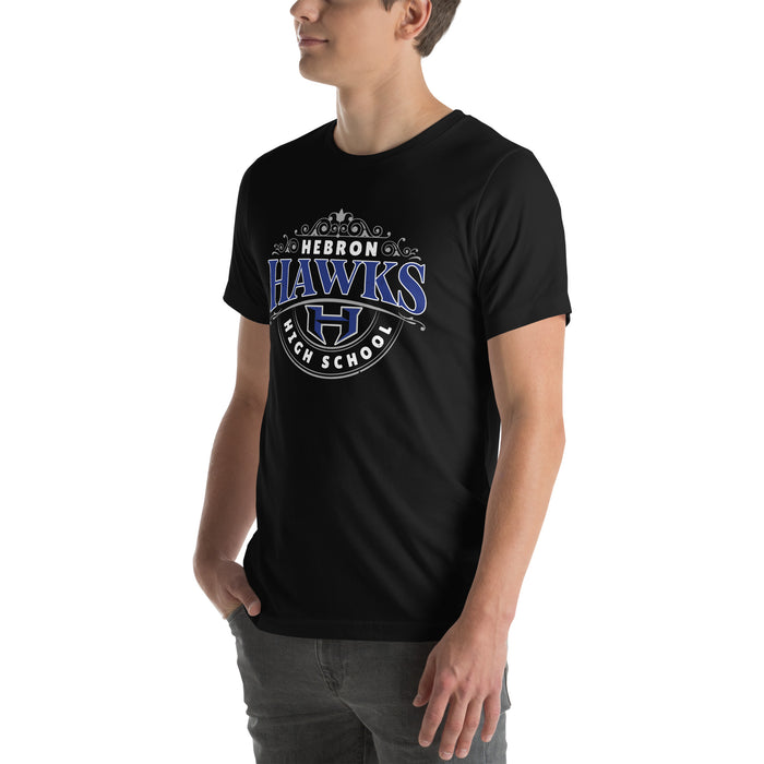 Man wearing Hebron High School Hawks Black Premium Unisex T-shirt 211