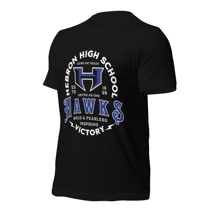 Profile view of Hebron High School Hawks Black Premium Unisex T-shirt 206