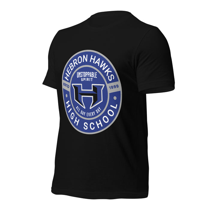 Profile view of Hebron High School Hawks Black Premium Unisex T-shirt 239