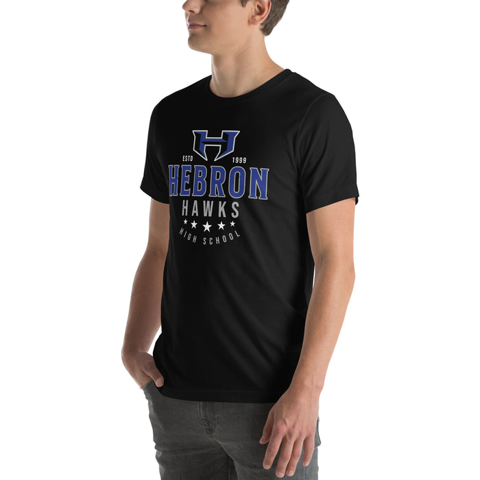 Man wearing Hebron High School Hawks Black Premium Unisex T-shirt 217