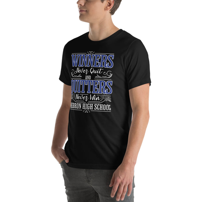 Man wearing Hebron High School Hawks Black Premium Unisex T-shirt 237