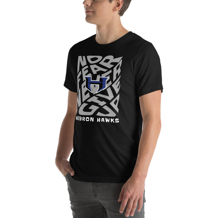 Man wearing Hebron High School Hawks Black Premium Unisex T-shirt 236