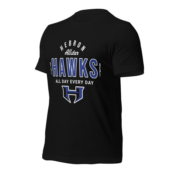 Close-up view of Hebron High School Hawks Black Premium Unisex T-shirt 040