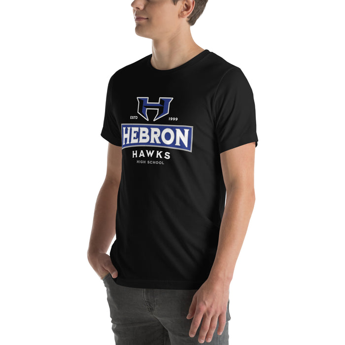 Man wearing Hebron High School Hawks Black Premium Unisex T-shirt 202
