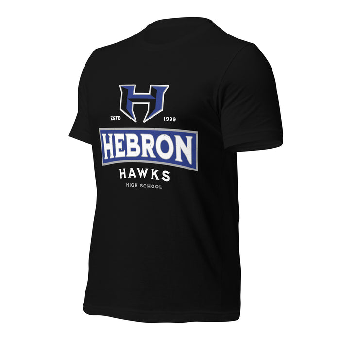 Profile view of Hebron High School Hawks Black Premium Unisex T-shirt 202