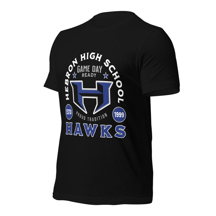 Profile view of Hebron High School Hawks Black Premium Unisex T-shirt 208