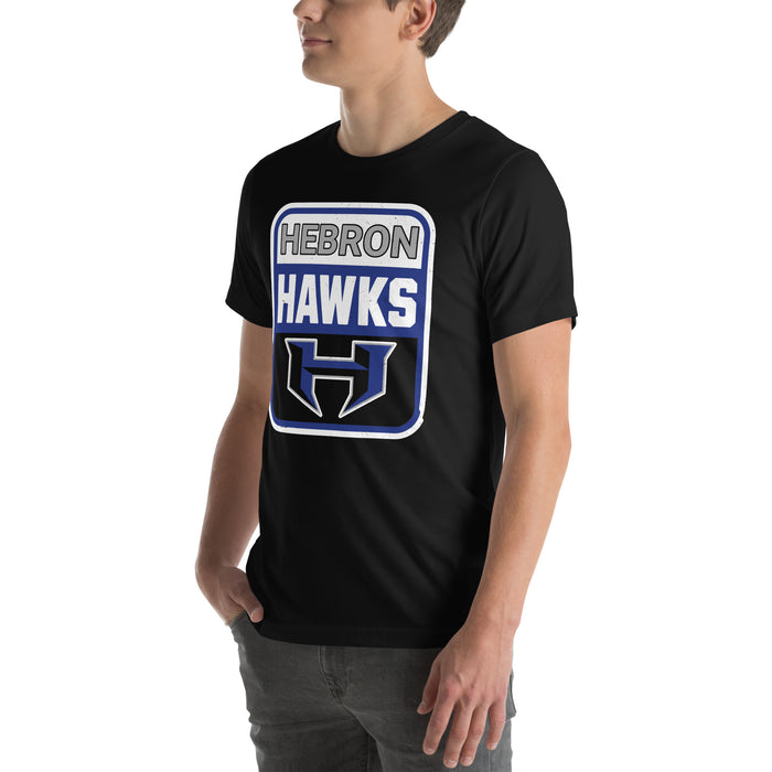 Man wearing Hebron High School Hawks Black Premium Unisex T-shirt 001