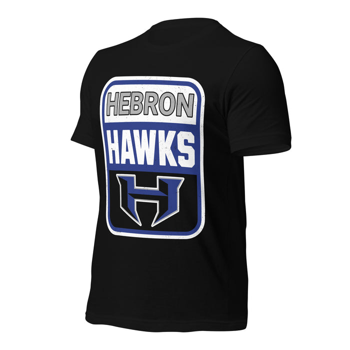 Profile view of Hebron High School Hawks Black Premium Unisex T-shirt 001