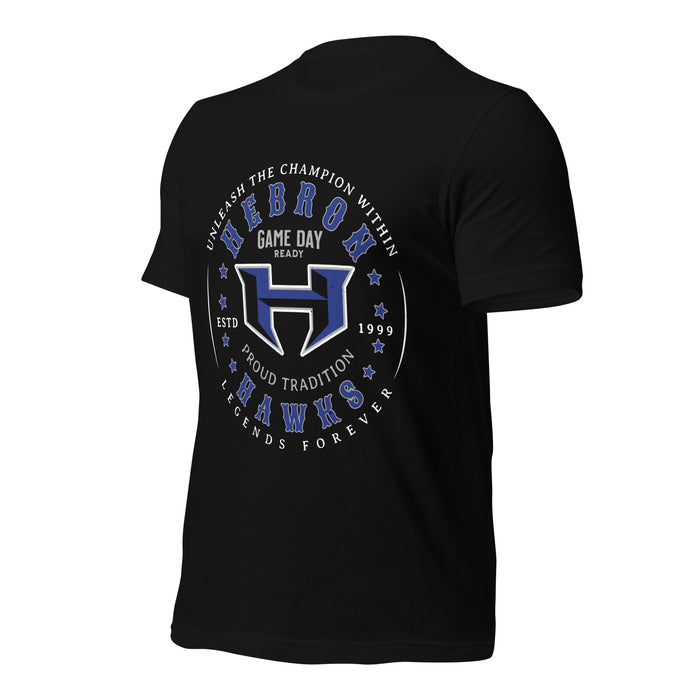 Profile view of Hebron High School Hawks Black Premium Unisex T-shirt 214