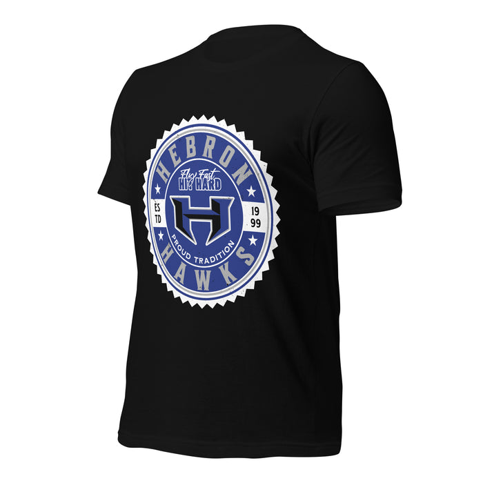 Profile view of Hebron High School Hawks Black Premium Unisex T-shirt 203