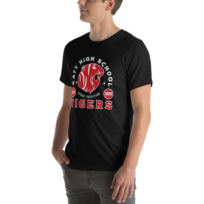 Man wearing Katy High School Tigers Black Premium Unisex T-shirt 208