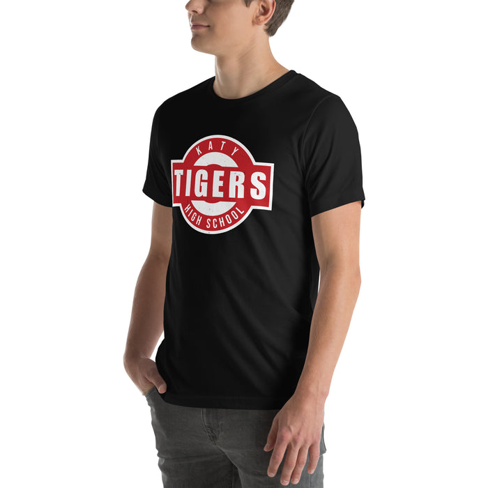 Man wearing Katy High School Tigers Black Premium Unisex T-shirt 011