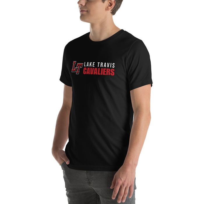 Man wearing Lake Travis High School Cavaliers Black Premium Unisex T-shirt 200