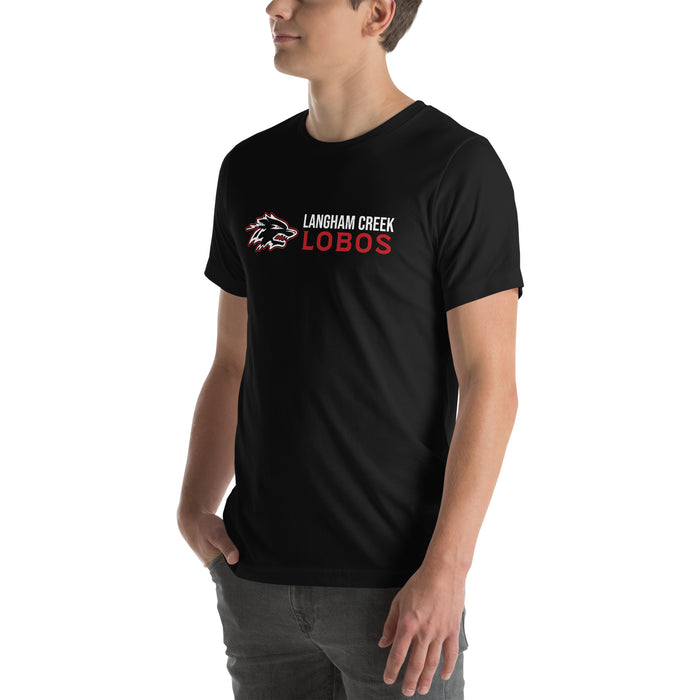 Man wearing Langham Creek High School Lobos Black Premium Unisex T-shirt 200