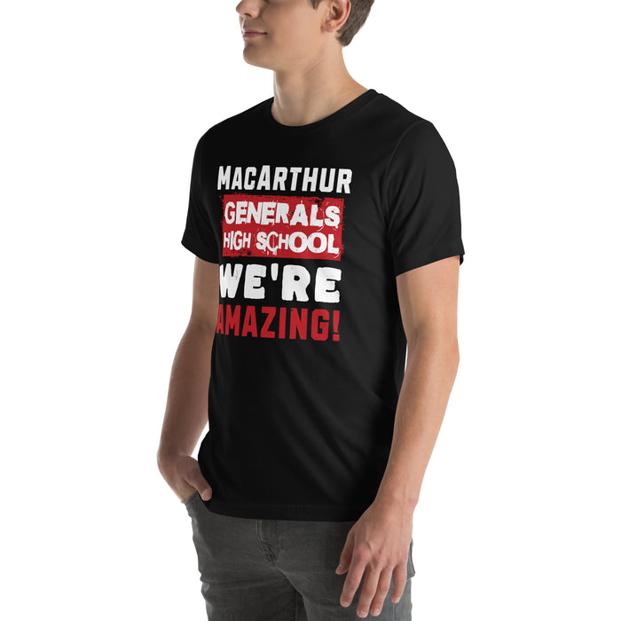 Man wearing MacArthur High School Generals Black Premium Unisex T-shirt 231