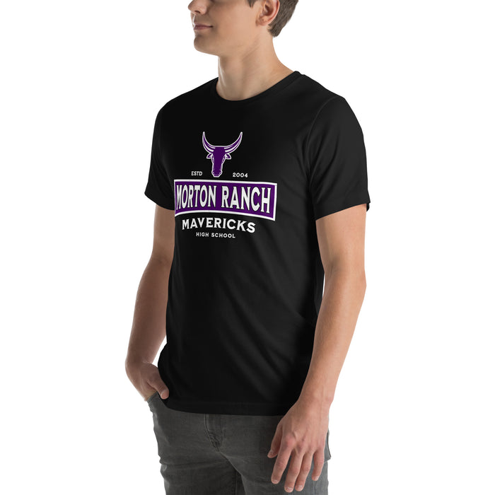 Man wearing Morton Ranch High School Mavericks Premium Black Unisex T-shirt 202