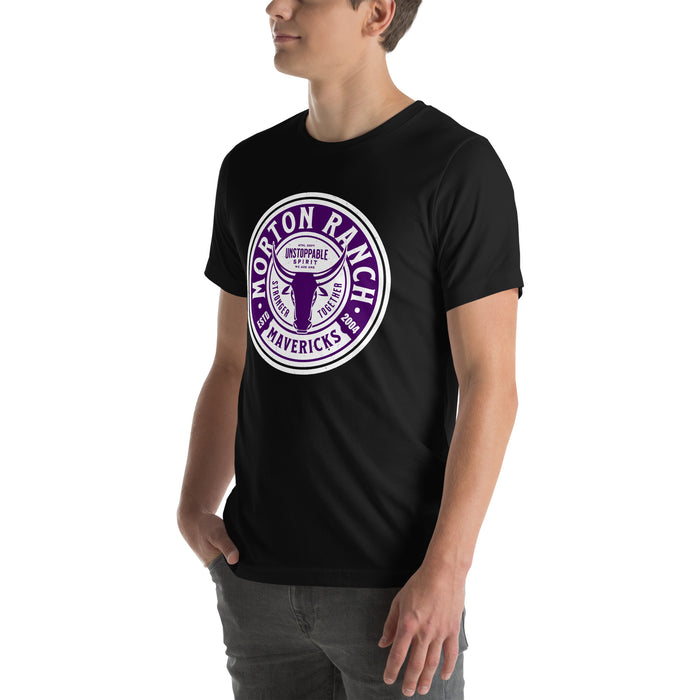 Man wearing Morton Ranch High School Mavericks Premium Black Unisex T-shirt 220