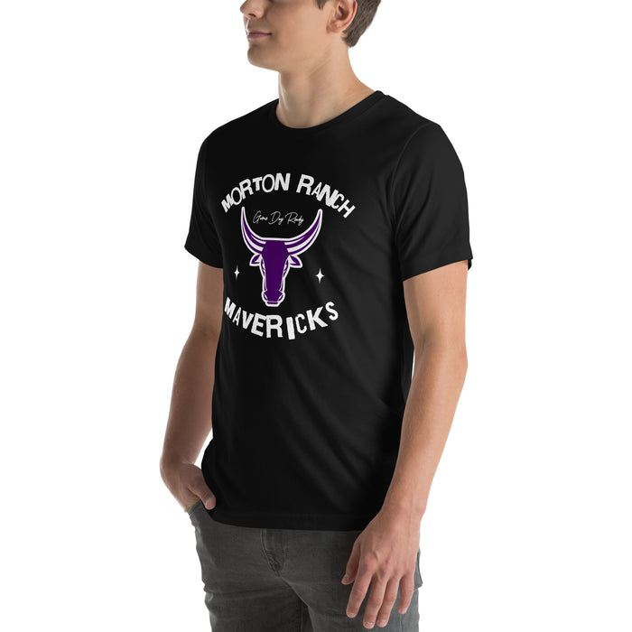 Man wearing Morton Ranch High School Mavericks Premium Black Unisex T-shirt 228