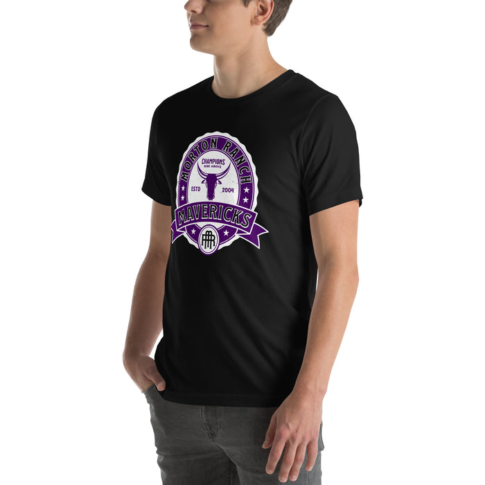 Man wearing Morton Ranch High School Mavericks Premium Black Unisex T-shirt 212