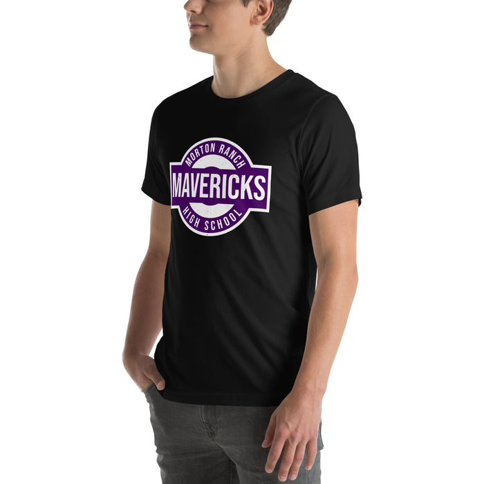 Man wearing Morton Ranch High School Mavericks Premium Black Unisex T-shirt 011
