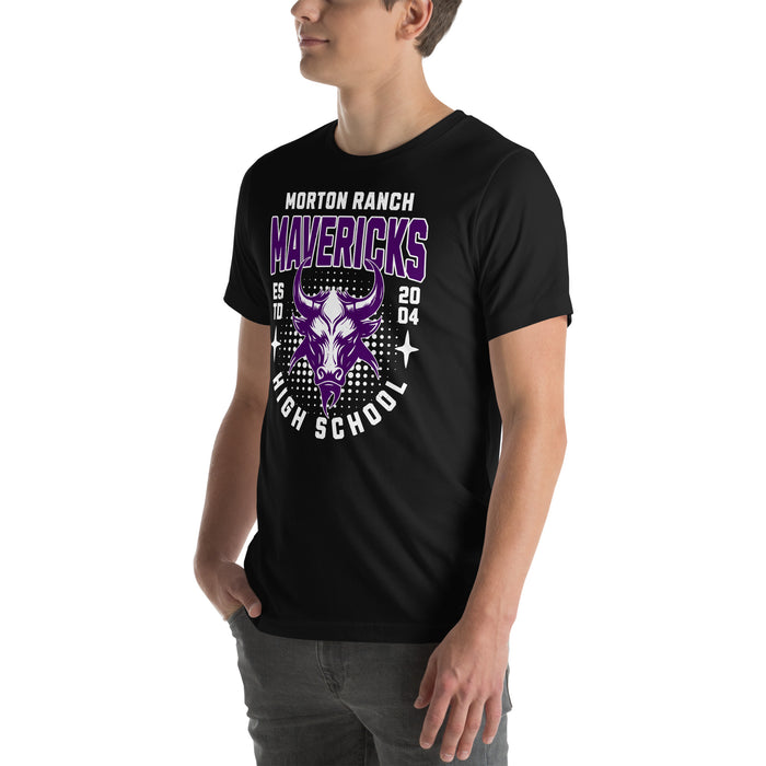 Man wearing Morton Ranch High School Mavericks Premium Black Unisex T-shirt 204