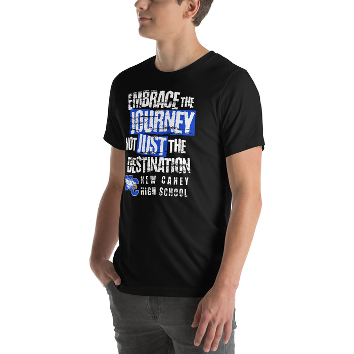 Man wearing New Caney High School Eagles Black Premium Unisex T-shirt 232