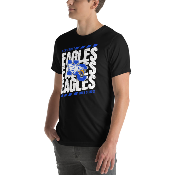 Man wearing New Caney High School Eagles Black Premium Unisex T-shirt 223