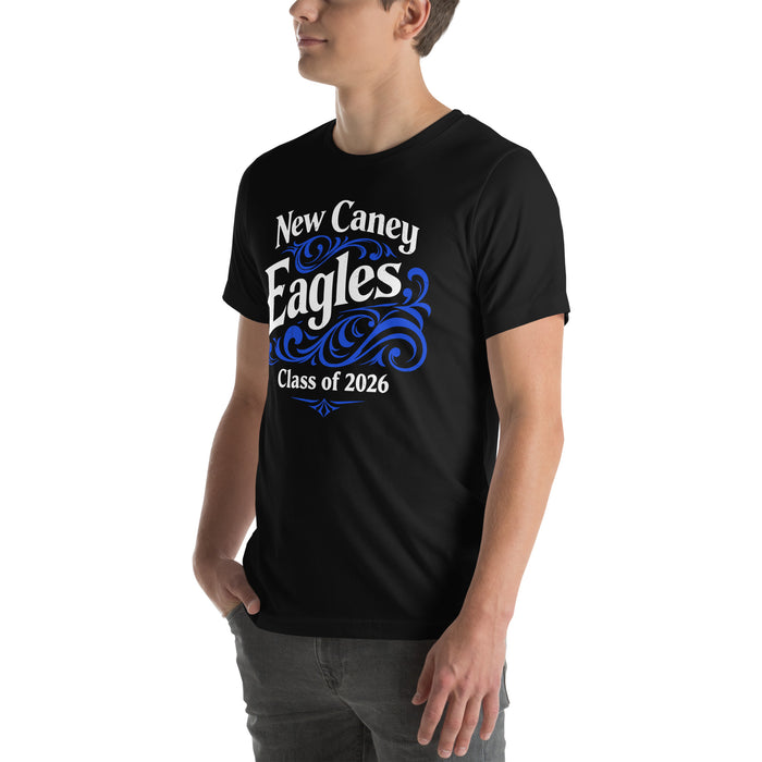 Man wearing New Caney High School Eagles Black Premium Unisex T-shirt 253
