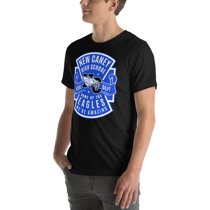 Man wearing New Caney High School Eagles Black Premium Unisex T-shirt 207
