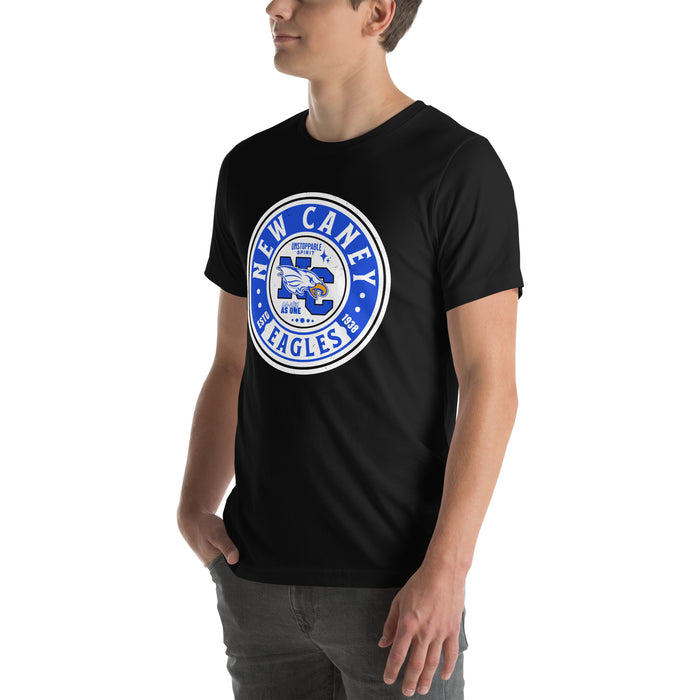 Man wearing New Caney High School Eagles Black Premium Unisex T-shirt 220