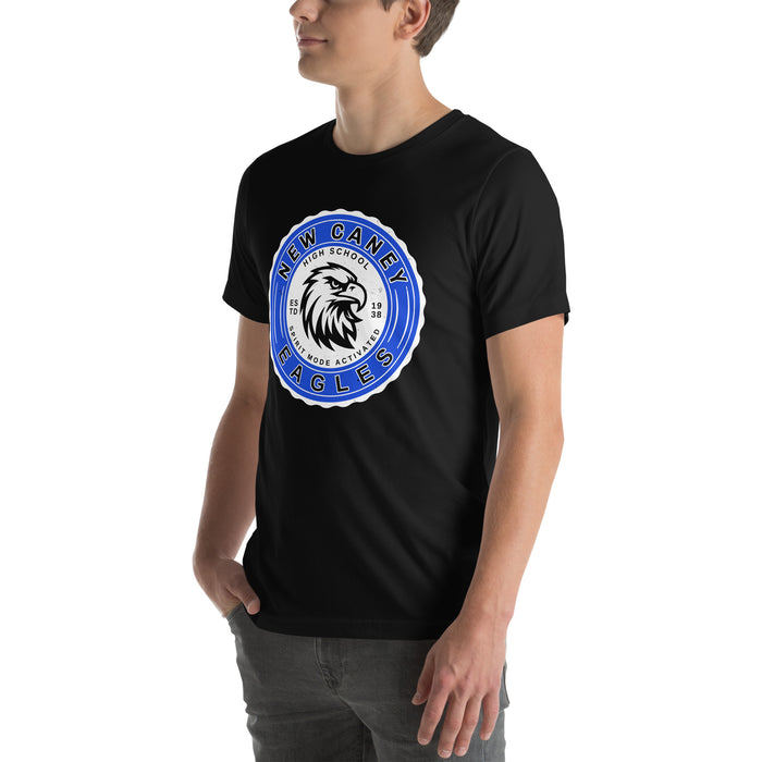 Man wearing New Caney High School Eagles Black Premium Unisex T-shirt 216