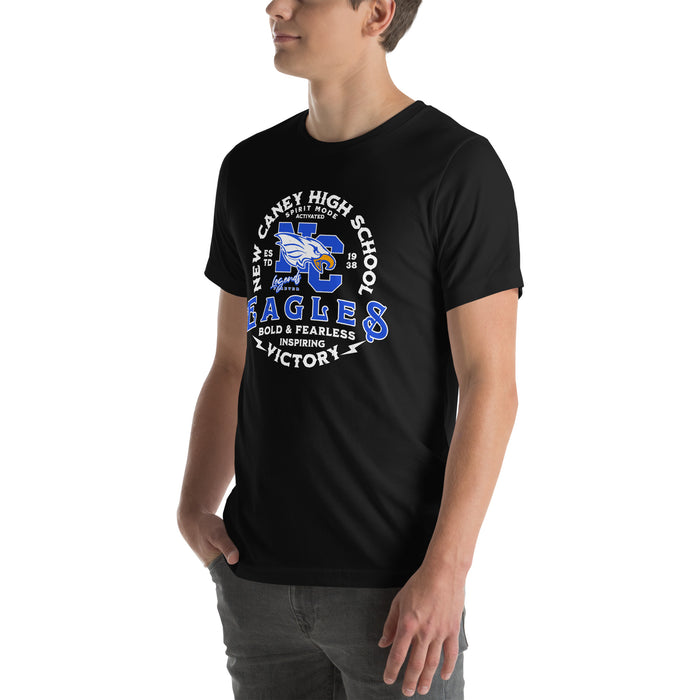 Man wearing New Caney High School Eagles Black Premium Unisex T-shirt 206