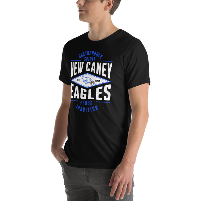 Man wearing New Caney High School Eagles Black Premium Unisex T-shirt 210
