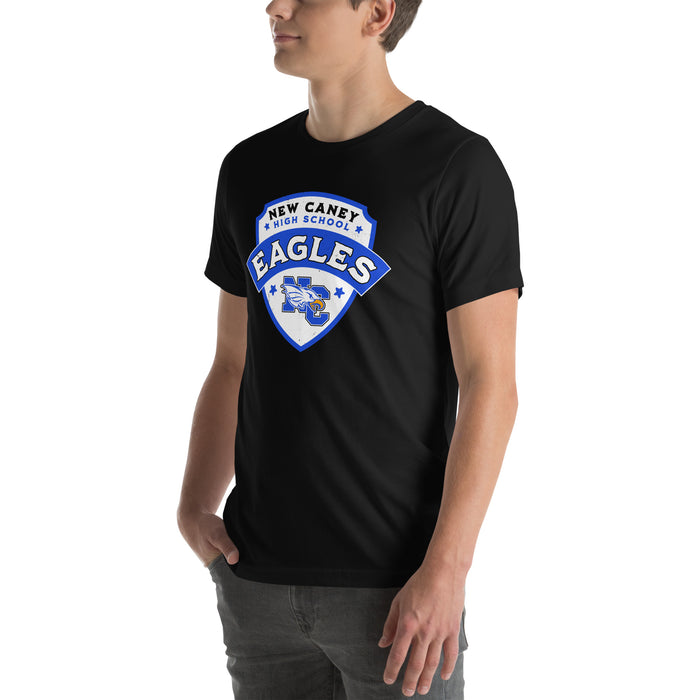 Man wearing New Caney High School Eagles Black Premium Unisex T-shirt 221