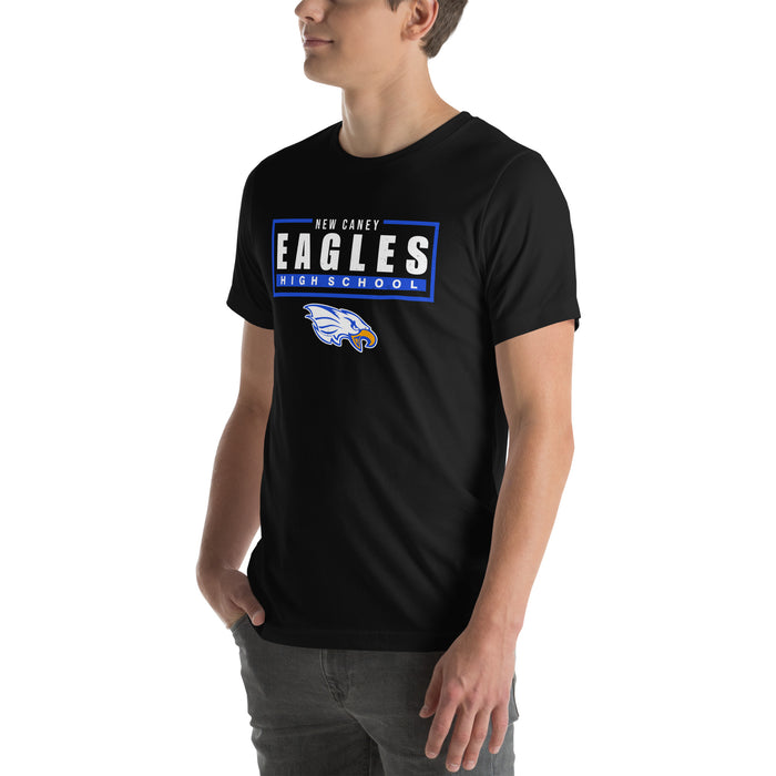 Man wearing New Caney High School Eagles Black Premium Unisex T-shirt 049