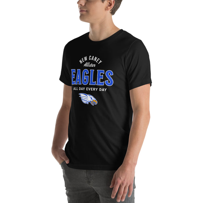 Man wearing New Caney High School Eagles Black Premium Unisex T-shirt 040