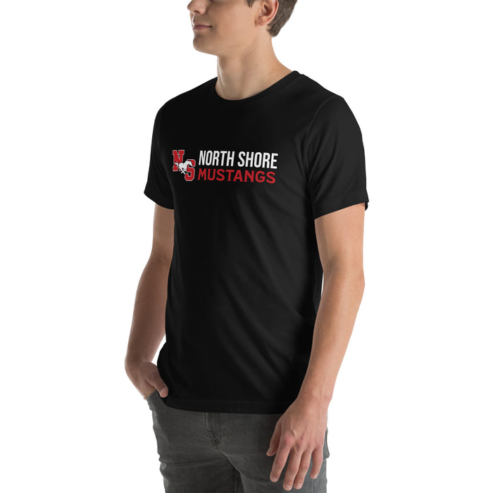 Man wearing North Shore High School Mustangs Black Premium Unisex T-shirt 200