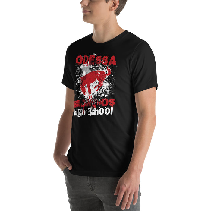 Man wearing Odessa High School Bronchos Black Premium Unisex T-shirt 205