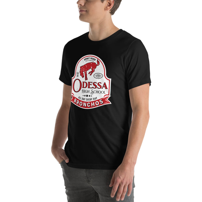 Man wearing Odessa High School Bronchos Black Premium Unisex T-shirt 219
