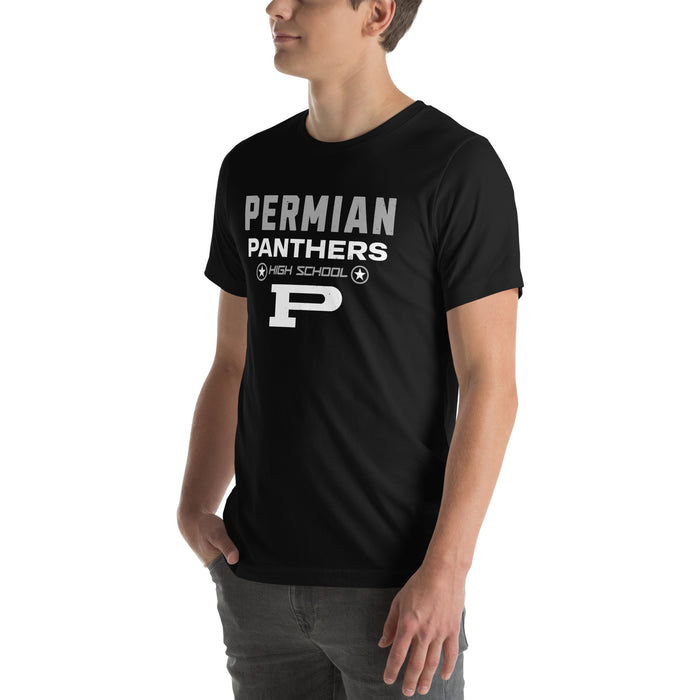 Man wearing Permian High School Panthers Black Premium Unisex T-shirt 003