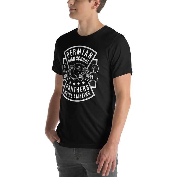 Man wearing Permian High School Panthers Black Premium Unisex T-shirt 207