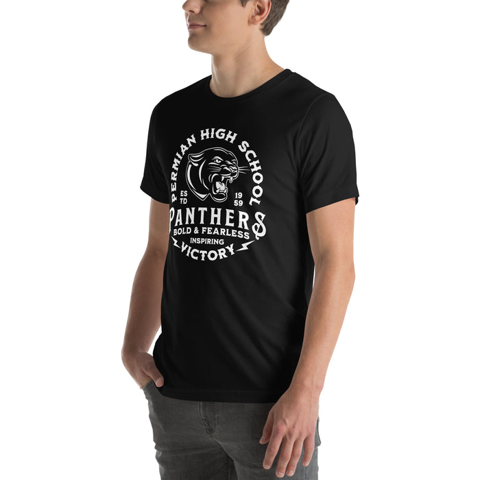 Man wearing Permian High School Panthers Black Premium Unisex T-shirt 206