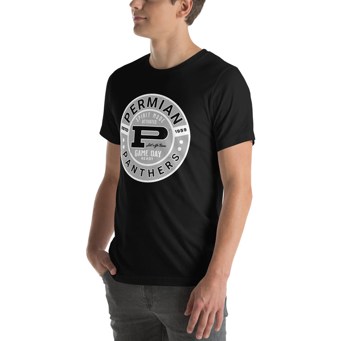 Man wearing Permian High School Panthers Black Premium Unisex T-shirt 239