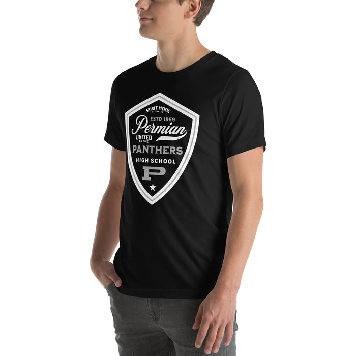 Man wearing Permian High School Panthers Black Premium Unisex T-shirt 225