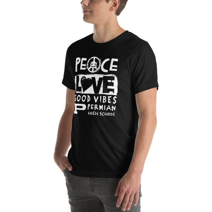 Man wearing Permian High School Panthers Black Premium Unisex T-shirt 240