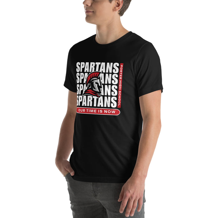 Man wearing Porter High School Spartans Black Premium Unisex T-shirt 235