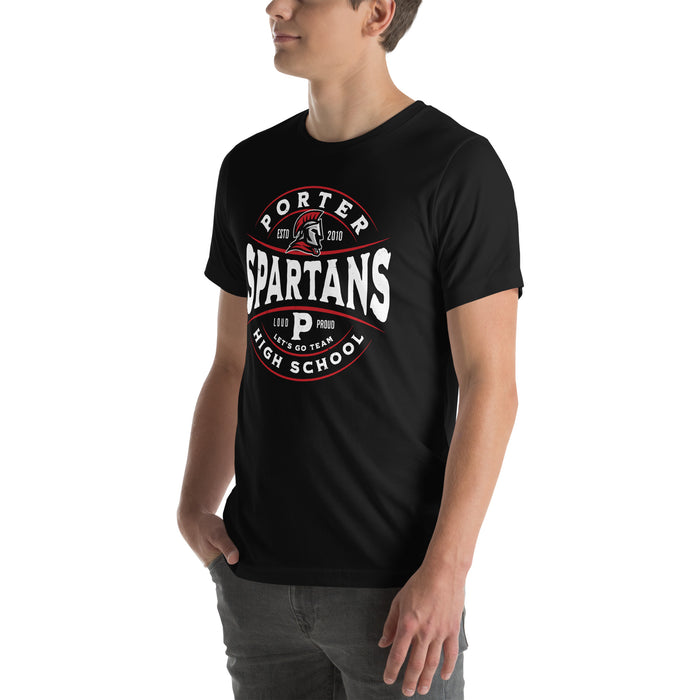 Man wearing Porter High School Spartans Black Premium Unisex T-shirt 218