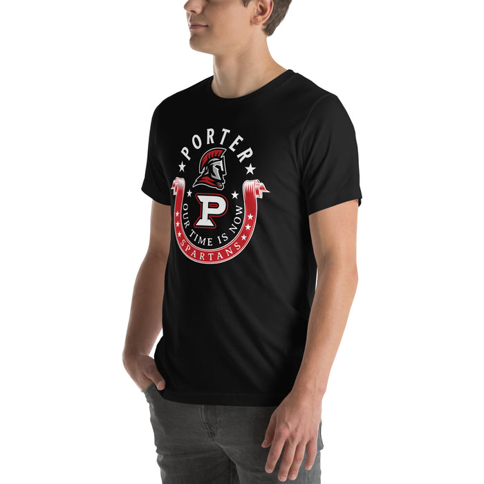 Man wearing Porter High School Spartans Black Premium Unisex T-shirt 229